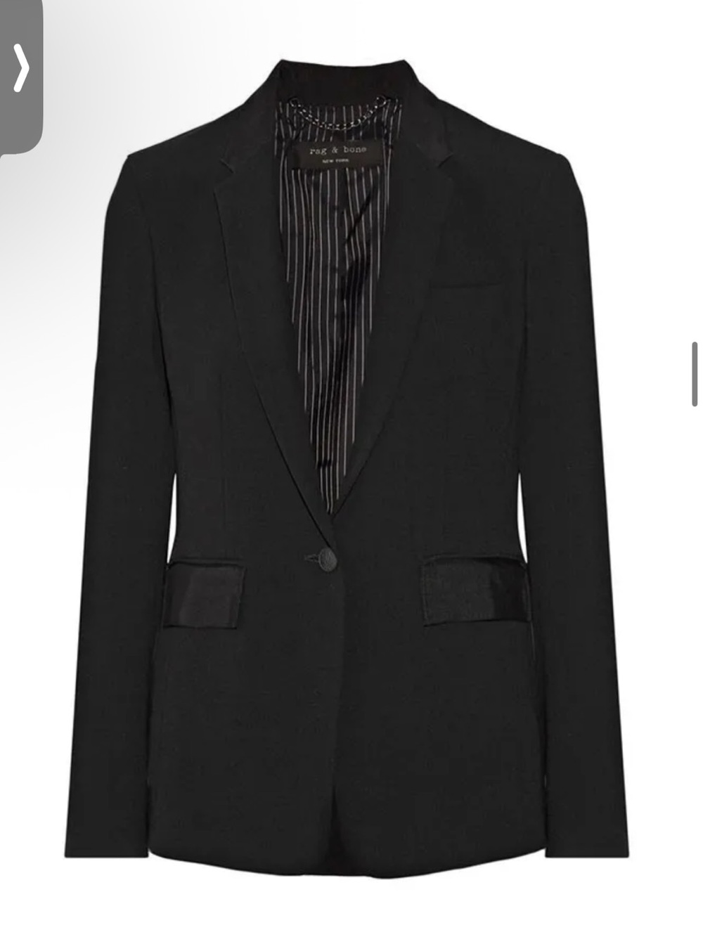 rag & bone Windsor Grosgrain Trimmed Jacket in Black with Pinstriped Lining